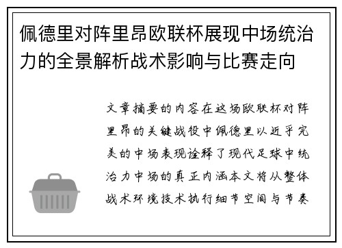 佩德里对阵里昂欧联杯展现中场统治力的全景解析战术影响与比赛走向
