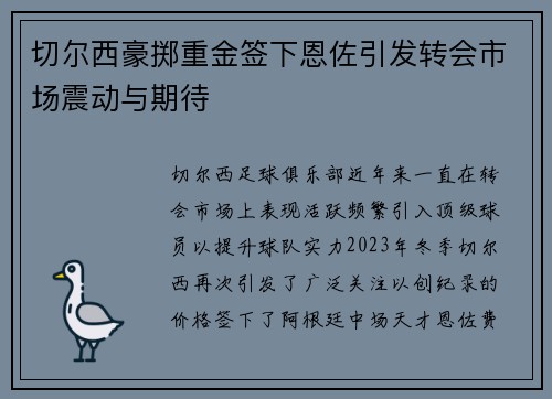 切尔西豪掷重金签下恩佐引发转会市场震动与期待